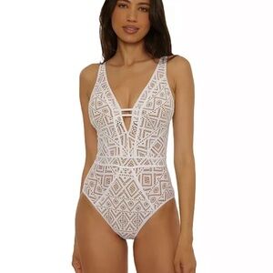BECCA Women's Color Play Crochet Plunge One-Piece Swimsuit